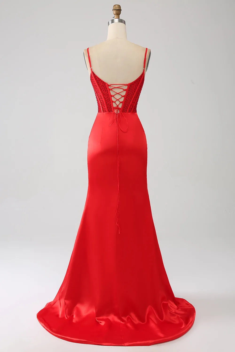 Satin Mermaid Beaded Red Prom Dress with Slit sold by Zapaka product image thumbnail 2