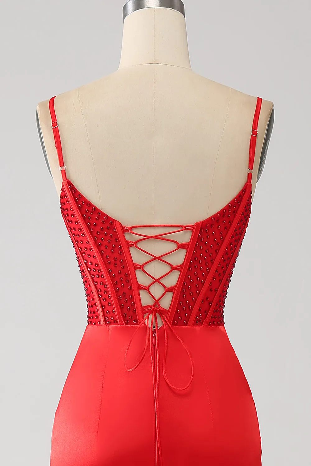 Satin Mermaid Beaded Red Prom Dress with Slit sold by Zapaka product image thumbnail 5