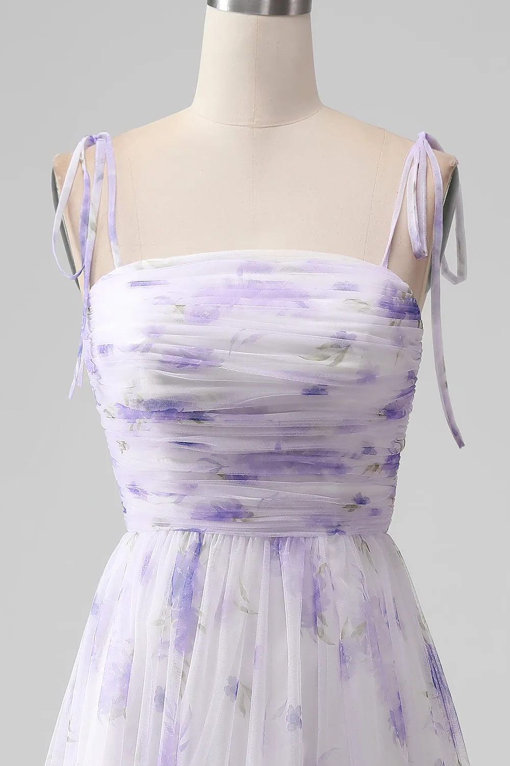 Lavender Flower Spaghetti Straps A Line Long Bridesmaid Dress with Slit sold by Zapaka product image thumbnail 4