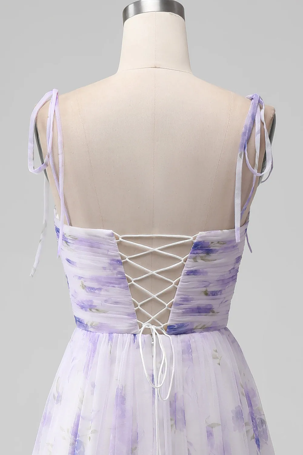 Lavender Flower Spaghetti Straps A Line Long Bridesmaid Dress with Slit sold by Zapaka product image thumbnail 5