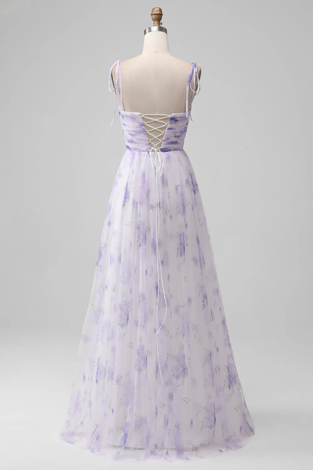 Lavender Flower Spaghetti Straps A Line Long Bridesmaid Dress with Slit sold by Zapaka product image thumbnail 2
