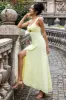 Lemon Yellow A Line Keyhole Long Bridesmaid Dress with Slit sold by Zapaka
