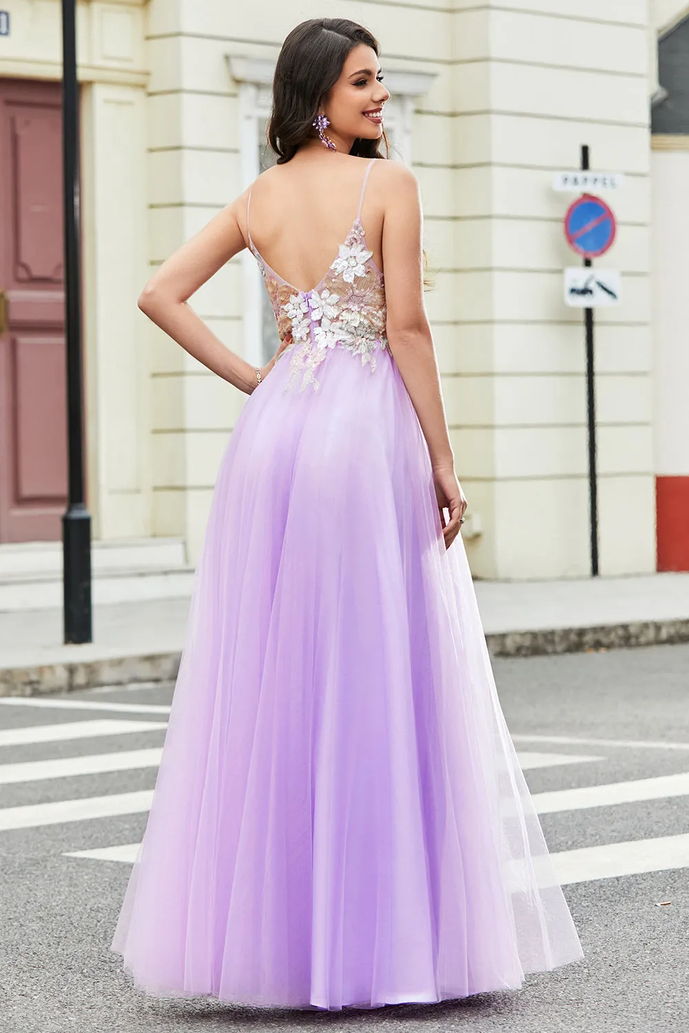 Gorgeous A Line Spaghetti Straps Lilac Long Prom Dress with Appliques sold by Zapaka product image thumbnail 2