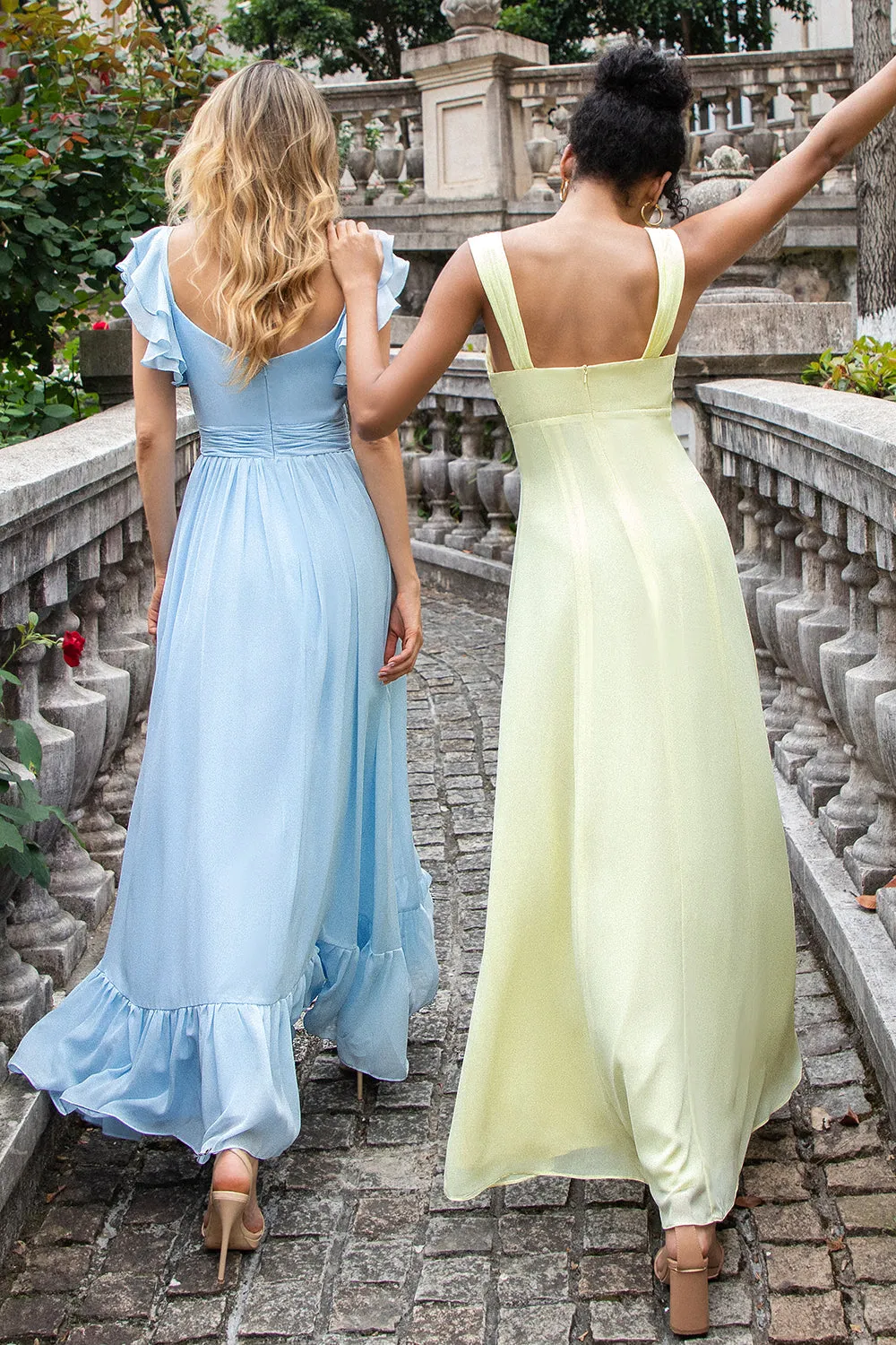 Lemon Yellow A Line Keyhole Long Bridesmaid Dress with Slit sold by Zapaka product image thumbnail 5