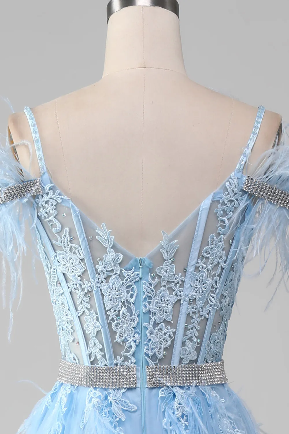 Light Blue A-Line Rhinestones Accents Corset Prom Dress With Appliques sold by Zapaka product image thumbnail 5