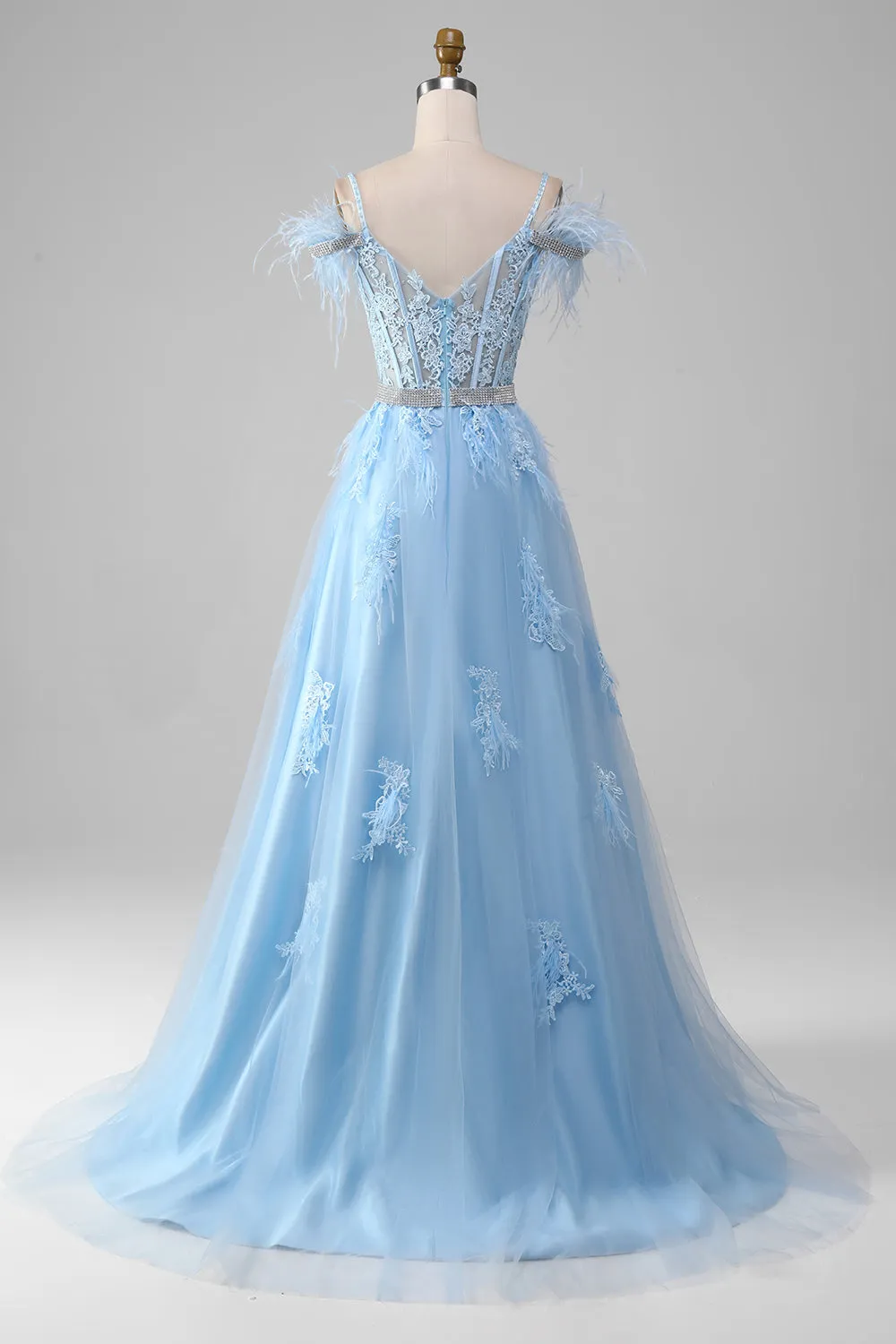 Light Blue A-Line Rhinestones Accents Corset Prom Dress With Appliques sold by Zapaka product image thumbnail 2