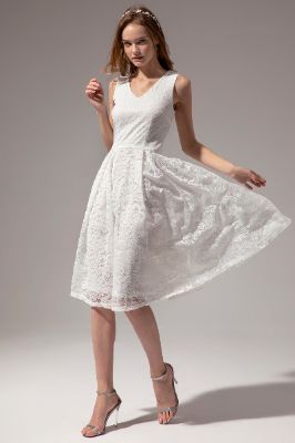 Midi V Neck Lace Dress sold by Zapaka