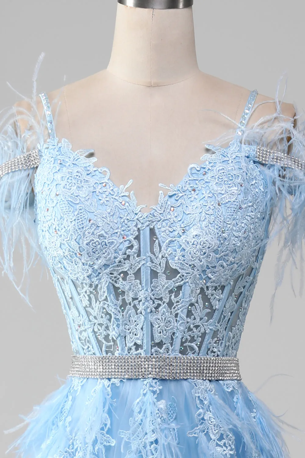 Light Blue A-Line Rhinestones Accents Corset Prom Dress With Appliques sold by Zapaka product image thumbnail 4