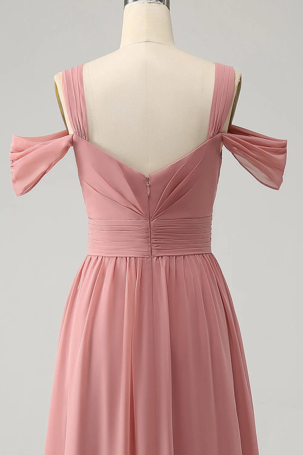 Chiffon Red A Line Spaghetti Straps Pleated Bridesmaid Dress with Slit sold by Zapaka product image thumbnail 5