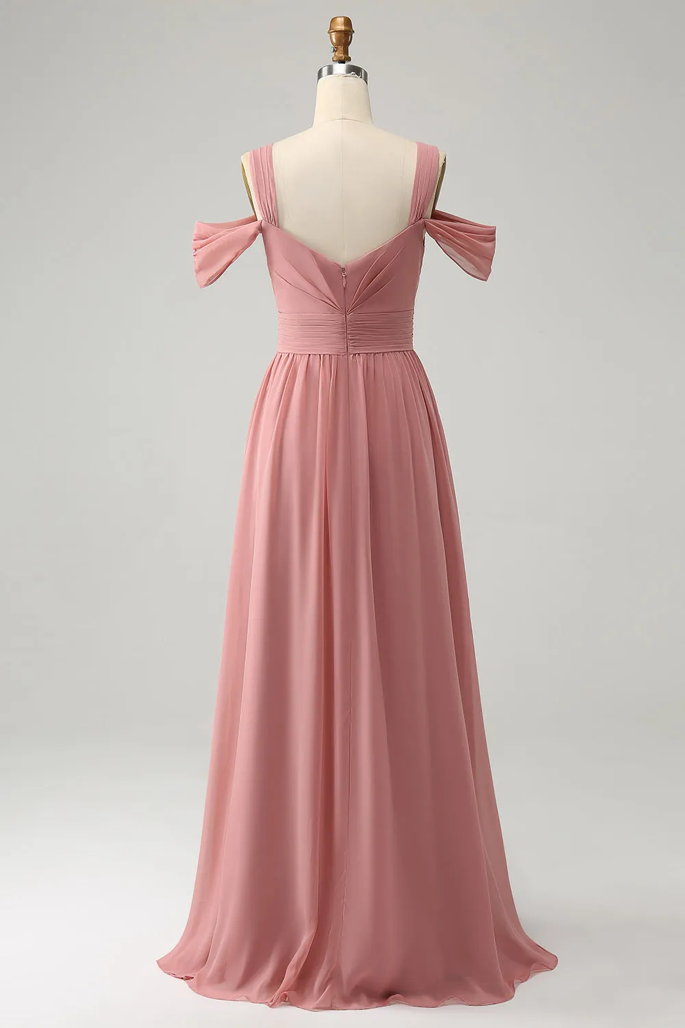 Chiffon Red A Line Spaghetti Straps Pleated Bridesmaid Dress with Slit sold by Zapaka product image thumbnail 2