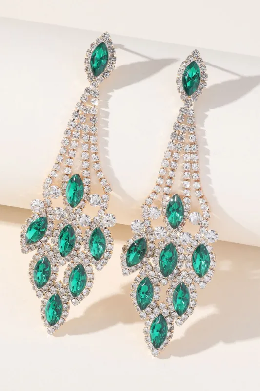 Green Rhinestones Long Earrings sold by Zapaka