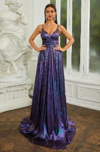 Purple Spaghetti Straps A-line Long Formal Dress sold by Zapaka