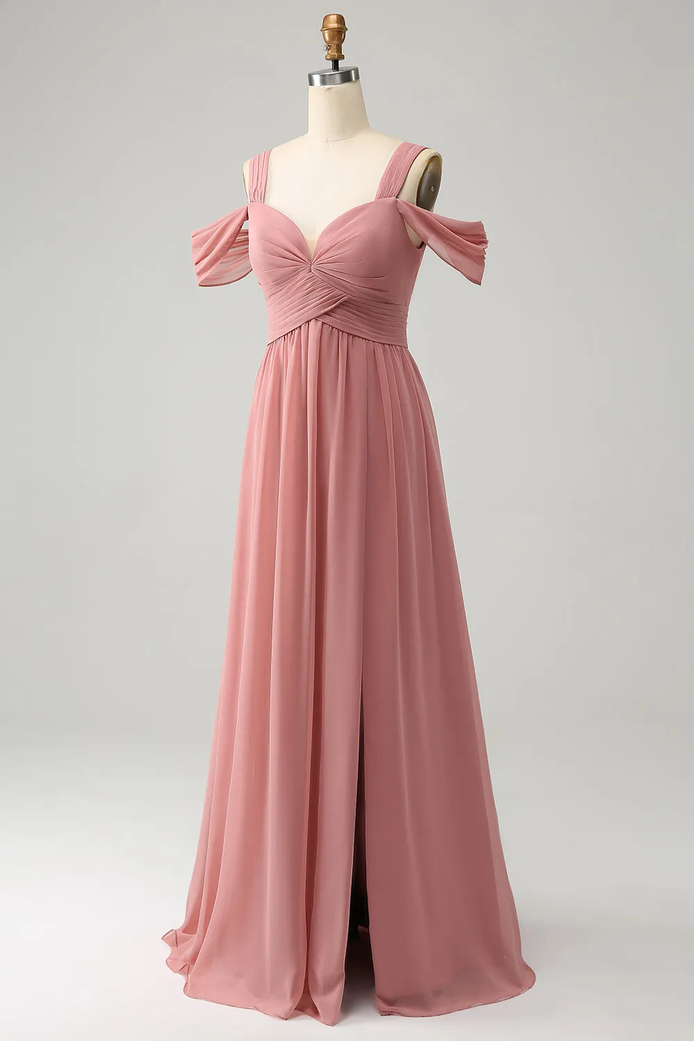 Chiffon Red A Line Spaghetti Straps Pleated Bridesmaid Dress with Slit sold by Zapaka product image thumbnail 3