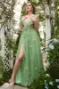 A-Line V-Neck Spaghetti Straps Embroidery Green Long Prom Dress with Slit sold by Zapaka