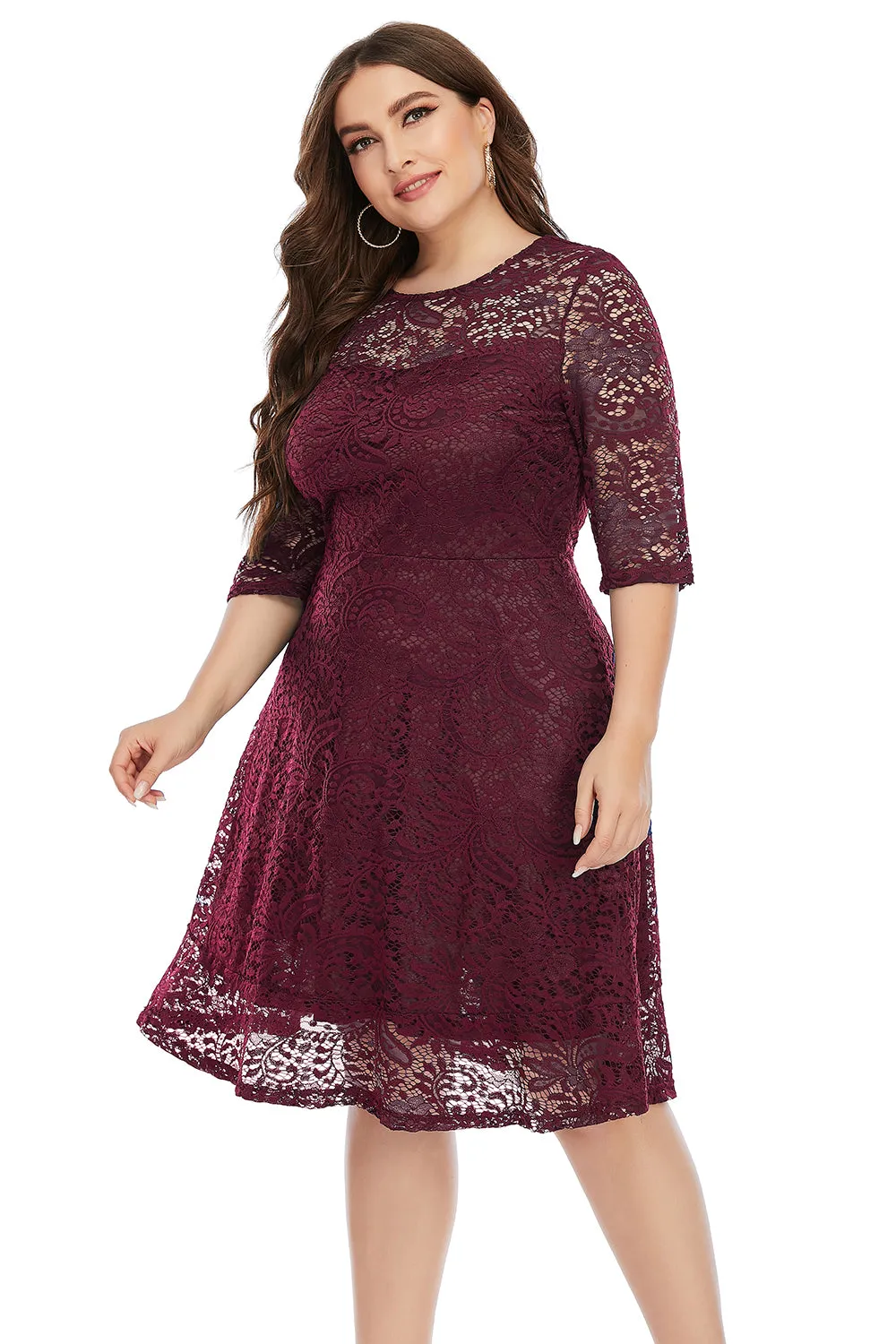 Plus Size Lace Party Dress with Half Sleeves sold by Zapaka product image thumbnail 4