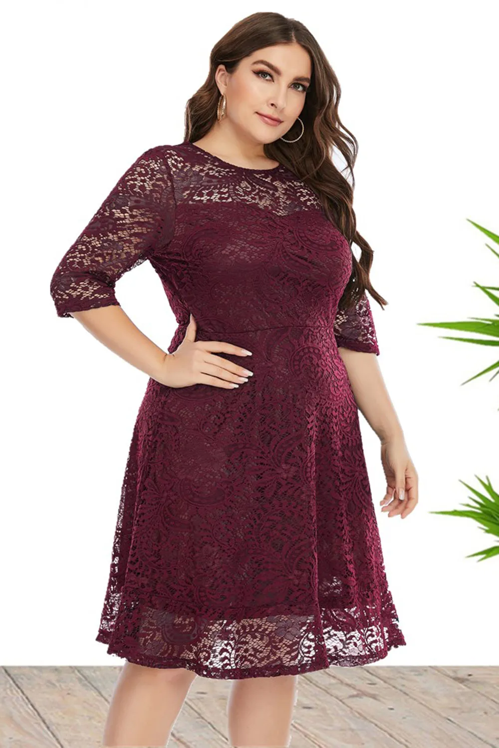 Plus Size Lace Party Dress with Half Sleeves sold by Zapaka