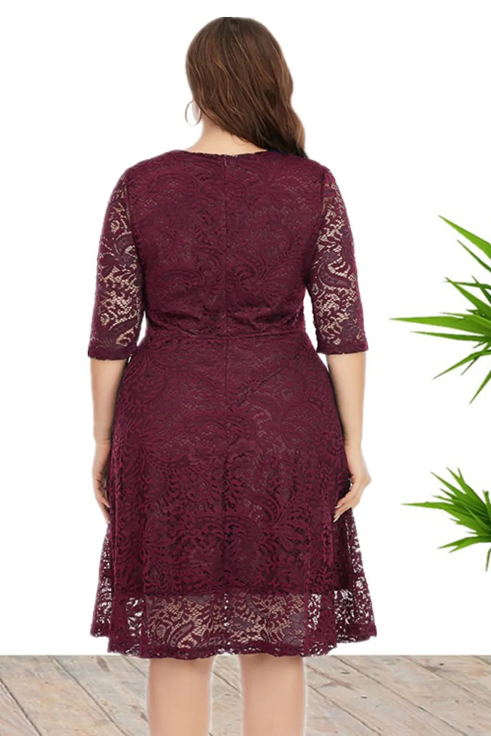 Plus Size Lace Party Dress with Half Sleeves sold by Zapaka product image thumbnail 2