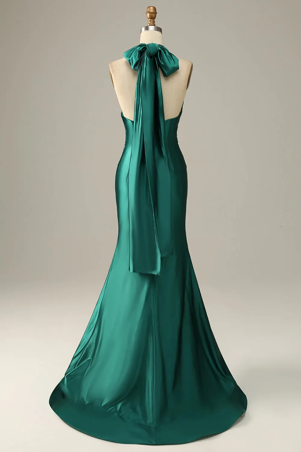 Dark Green Halter Lace Up Mermaid Prom Dress With Slit sold by Zapaka product image thumbnail 2