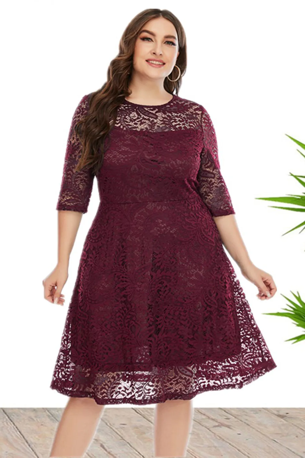Plus Size Lace Party Dress with Half Sleeves sold by Zapaka product image thumbnail 3