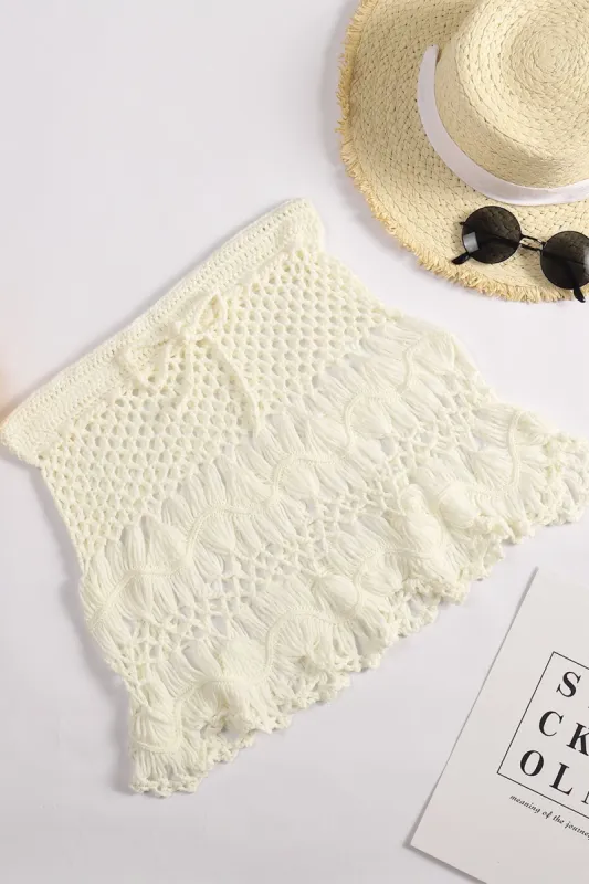 White Crochet Beach Wrap Skirt sold by Zapaka