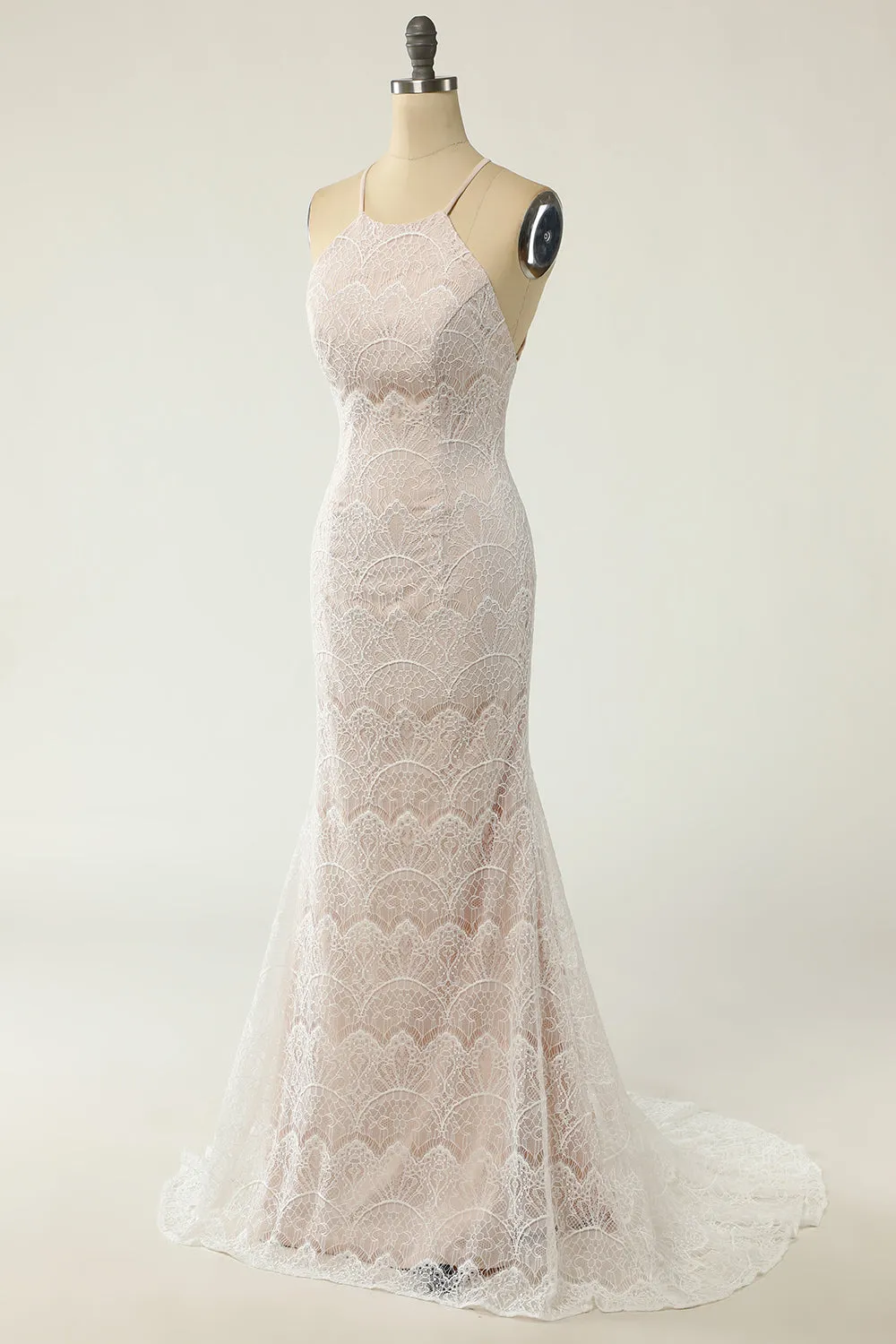 Mermaid Halter White Lace Wedding Dress with Sweep Train sold by Zapaka product image thumbnail 3