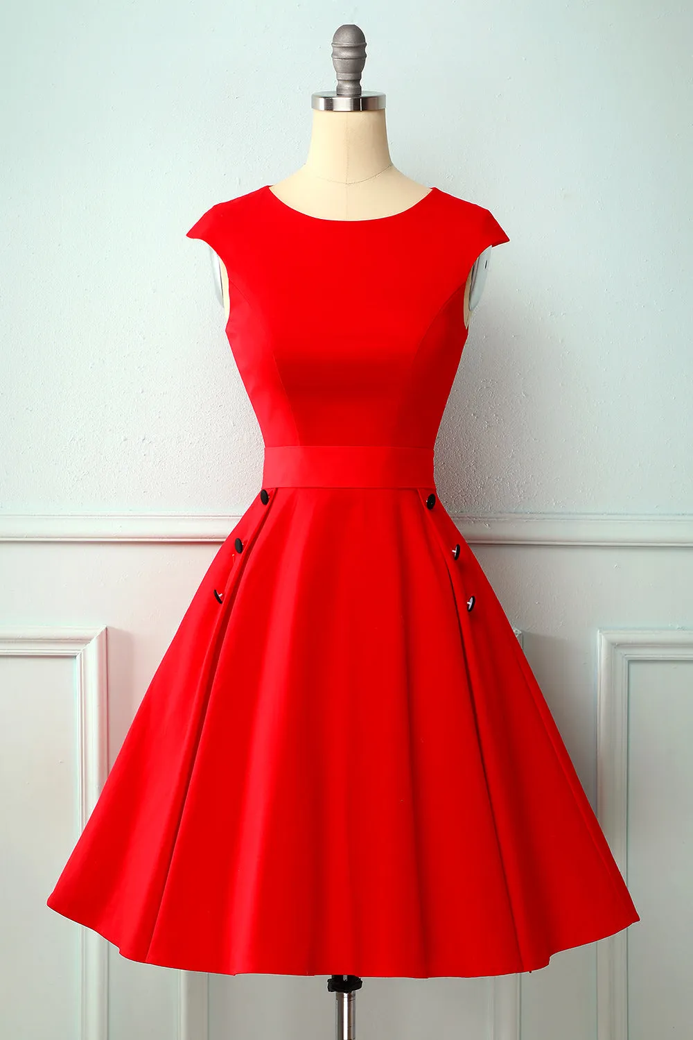 Red Button 1950s Swing Dress sold by Zapaka