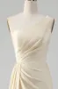Champagne One Shoulder Sheath Long Bridesmaid Dress With Slit sold by Zapaka