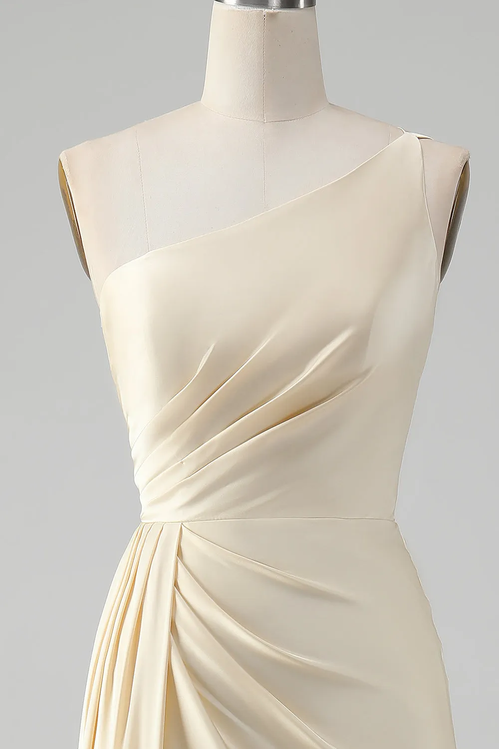 Champagne One Shoulder Sheath Long Bridesmaid Dress With Slit sold by Zapaka product image thumbnail 4