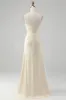 Champagne One Shoulder Sheath Long Bridesmaid Dress With Slit sold by Zapaka