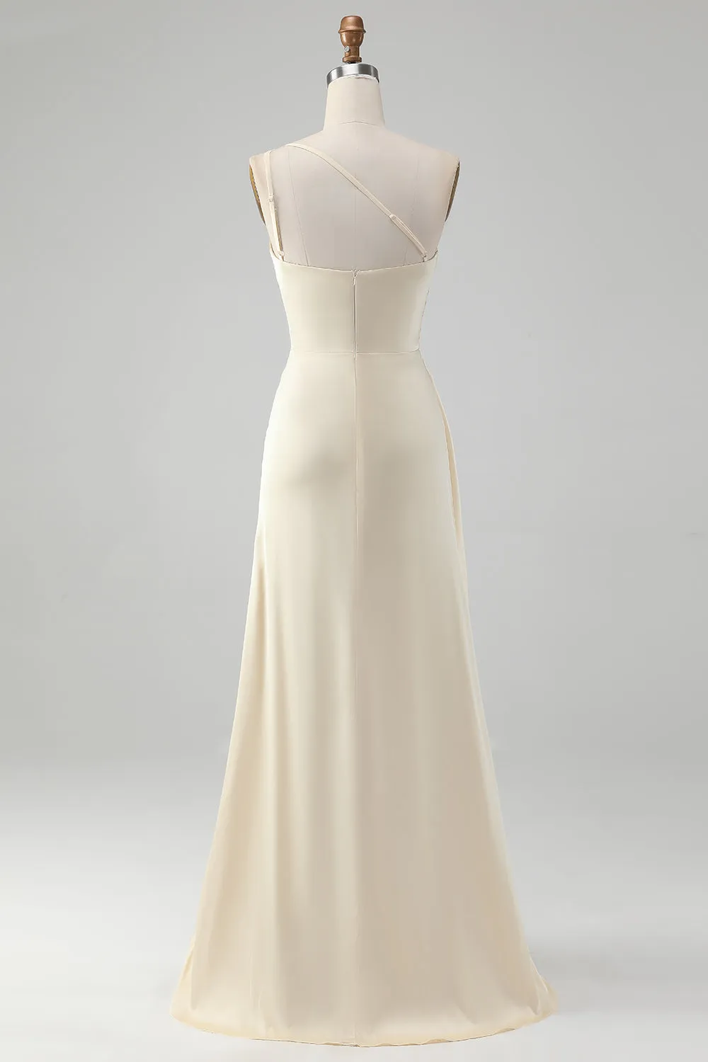 Champagne One Shoulder Sheath Long Bridesmaid Dress With Slit sold by Zapaka product image thumbnail 2