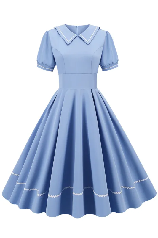 Retro Style Blue 1950s Dress with Short Sleeves sold by Zapaka