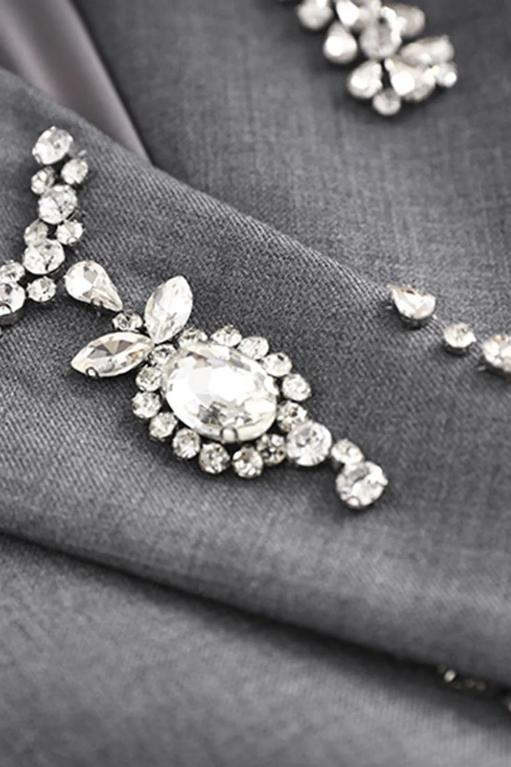 Sparkly Grey Peak Lapel Beaded Double-Breasted Blazer Dress sold by Zapaka product image thumbnail 4
