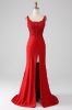 Red Beaded Long Prom Dress with Slit sold by Zapaka