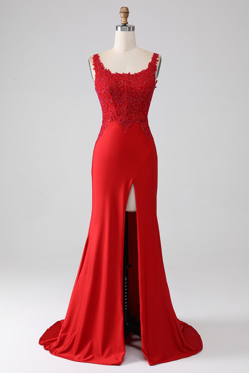 Red Beaded Long Prom Dress with Slit sold by Zapaka