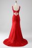 Red Beaded Long Prom Dress with Slit sold by Zapaka