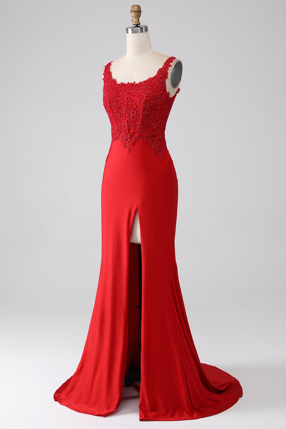 Red Beaded Long Prom Dress with Slit sold by Zapaka product image thumbnail 3