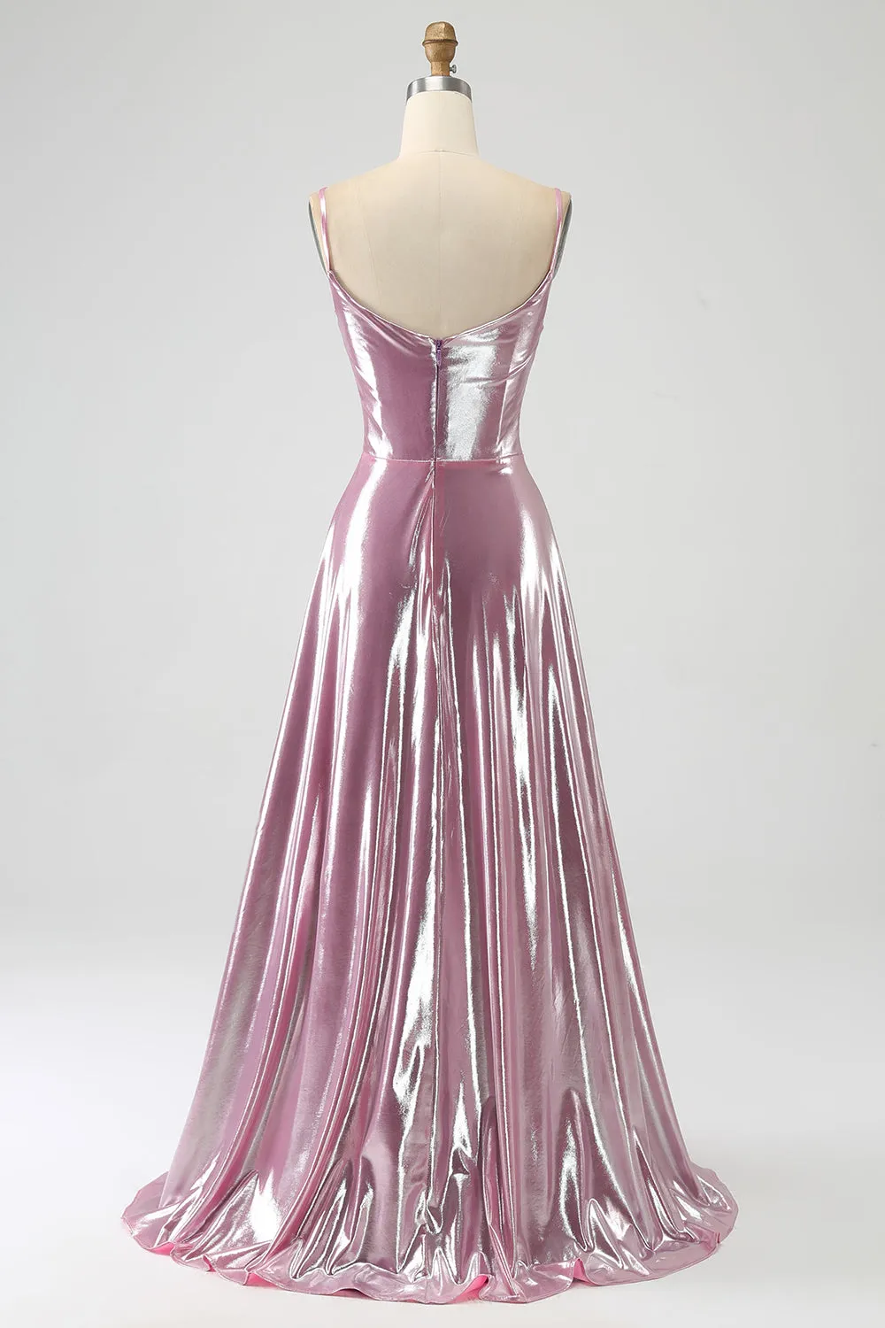 Stunning A Line Spaghetti Straps Pink Long Prom Dress with Split Front sold by Zapaka product image thumbnail 2