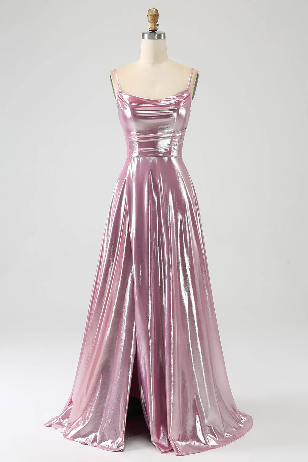 Stunning A Line Spaghetti Straps Pink Long Prom Dress with Split Front sold by Zapaka