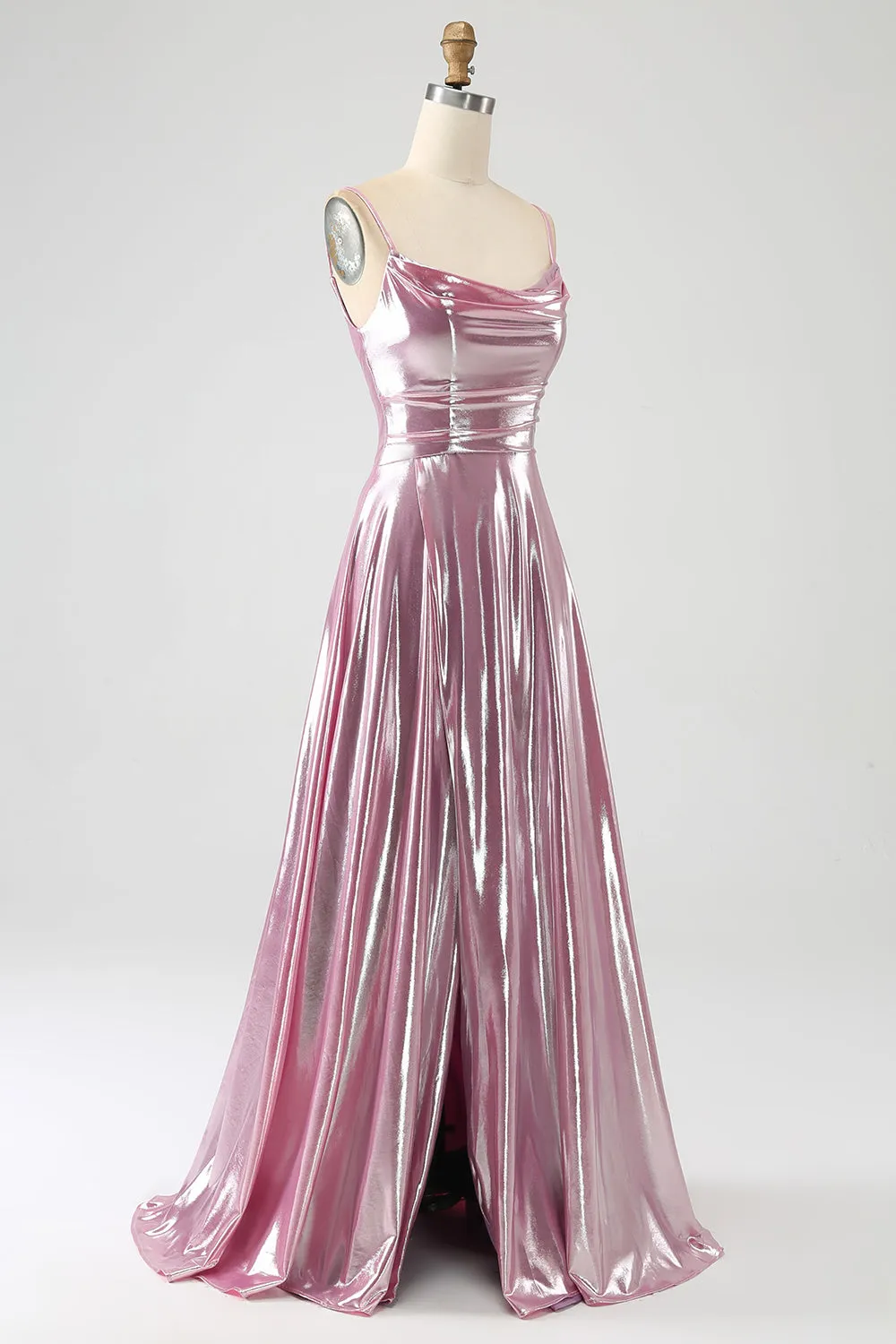 Stunning A Line Spaghetti Straps Pink Long Prom Dress with Split Front sold by Zapaka product image thumbnail 3