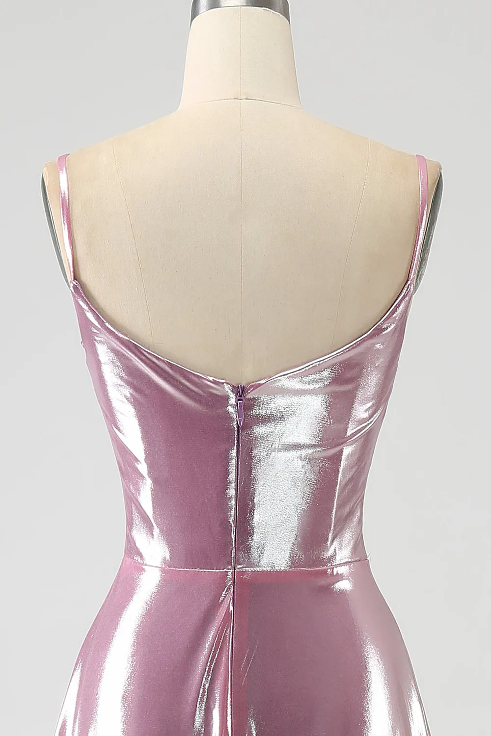 Stunning A Line Spaghetti Straps Pink Long Prom Dress with Split Front sold by Zapaka product image thumbnail 5