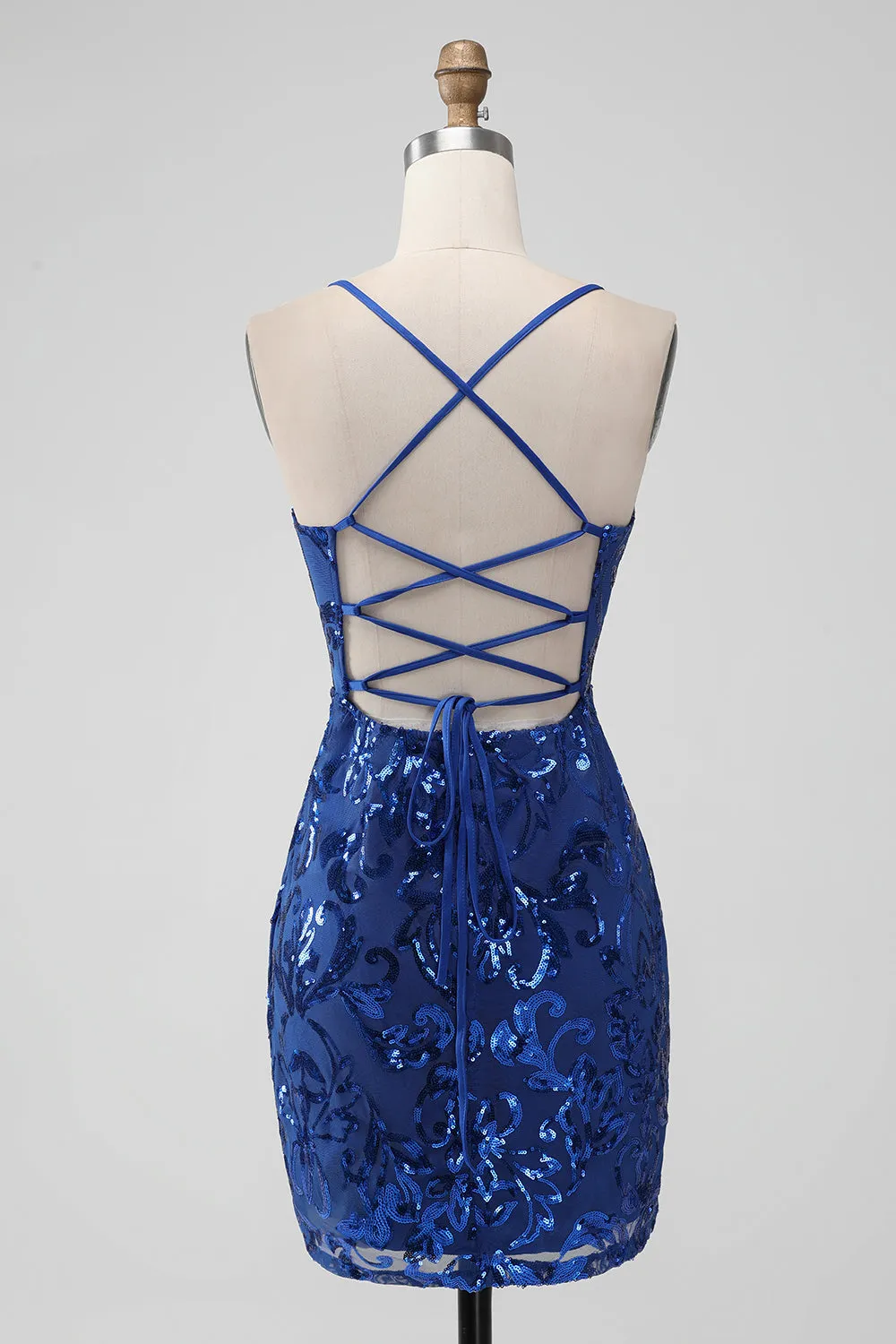 Royal Blue Bodycon Sequins Short Homecoming Dress with Lace-up Back sold by Zapaka product image thumbnail 2