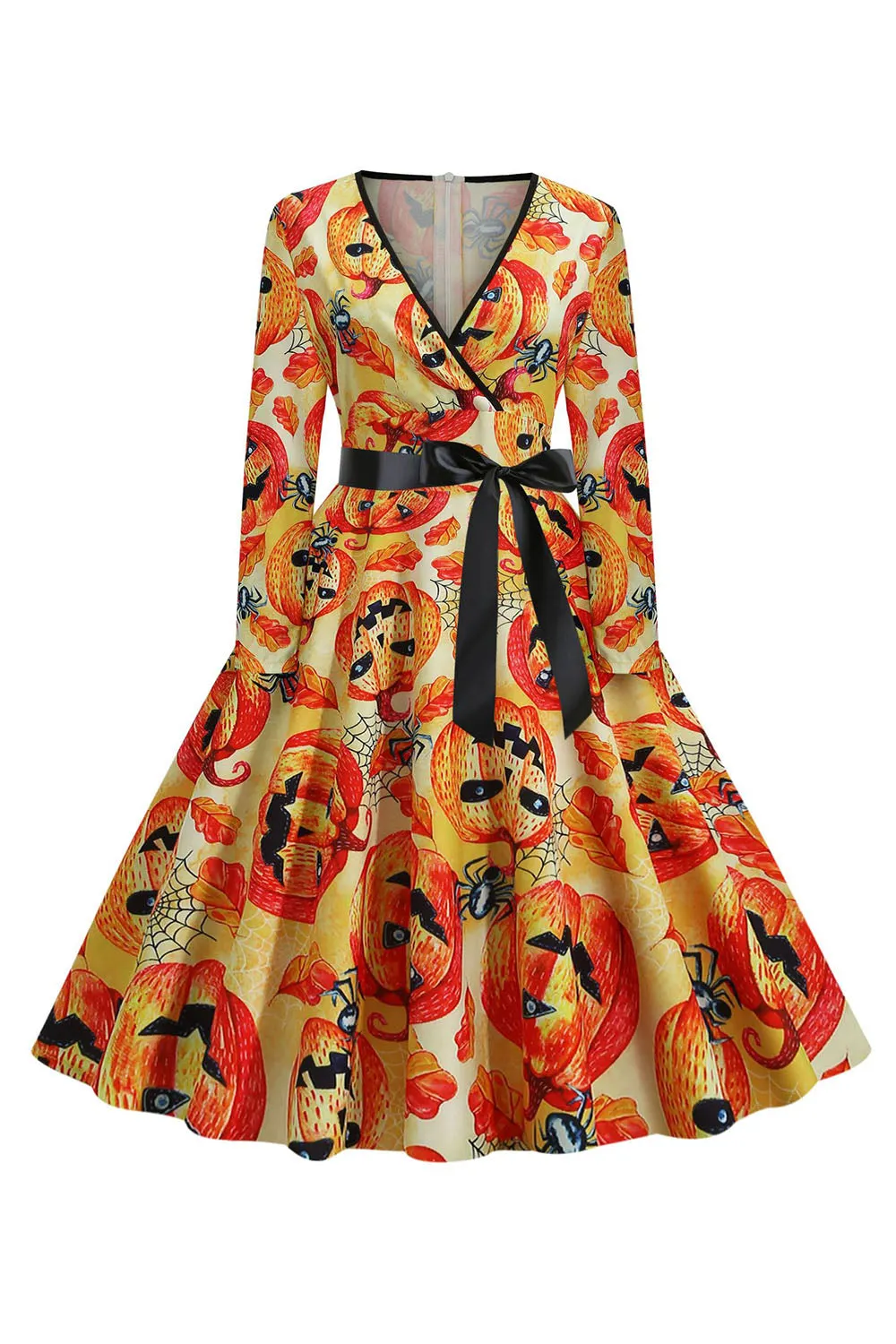 Orange Latern Printed Halloween Vintage 1950s Dress with Sleeves sold by Zapaka