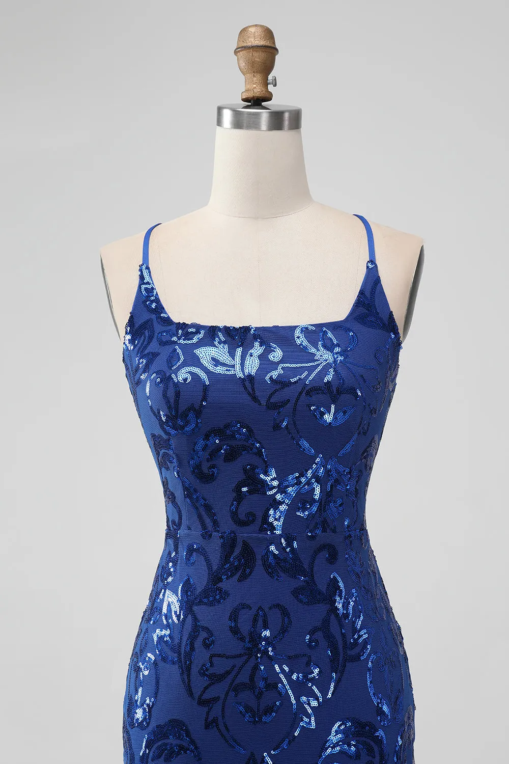 Royal Blue Bodycon Sequins Short Homecoming Dress with Lace-up Back sold by Zapaka product image thumbnail 4