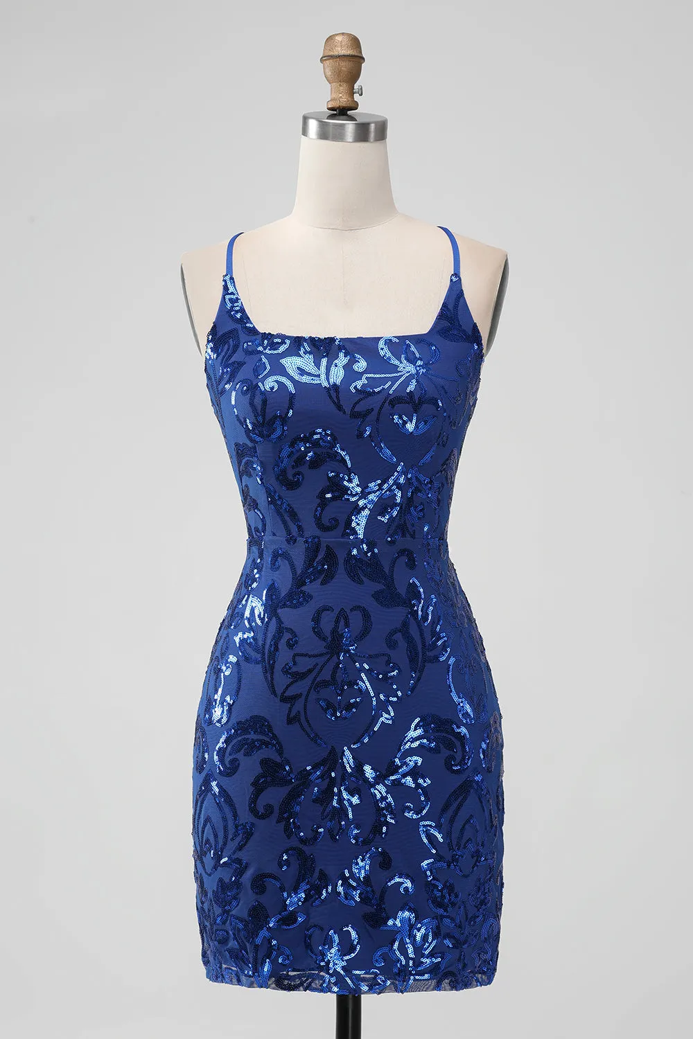 Royal Blue Bodycon Sequins Short Homecoming Dress with Lace-up Back sold by Zapaka