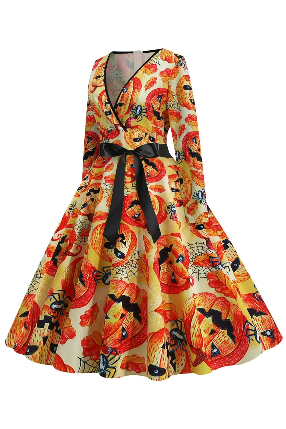 Orange Latern Printed Halloween Vintage 1950s Dress with Sleeves sold by Zapaka product image thumbnail 3