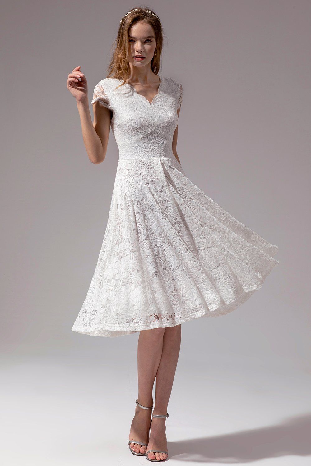 V Neck Midi White Lace Dress sold by Zapaka product image thumbnail 5