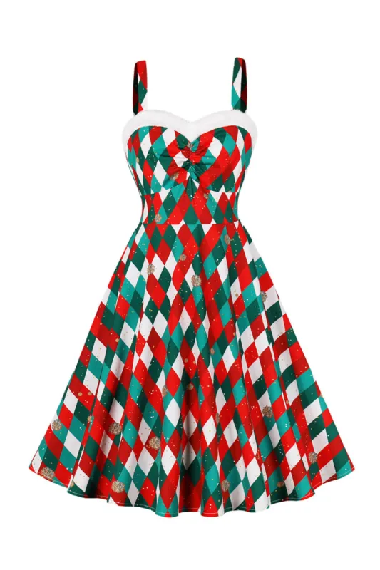 A Line Spaghetti Straps Red Christmas Vinatge Dress sold by Zapaka