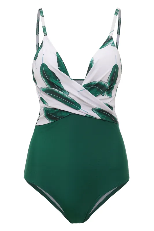 Banana Leaf Printed Green One Piece Swimwear sold by Zapaka
