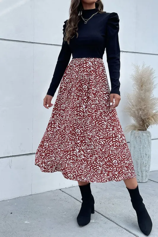 Long Sleeves Black Casual Dress with Printed sold by Zapaka