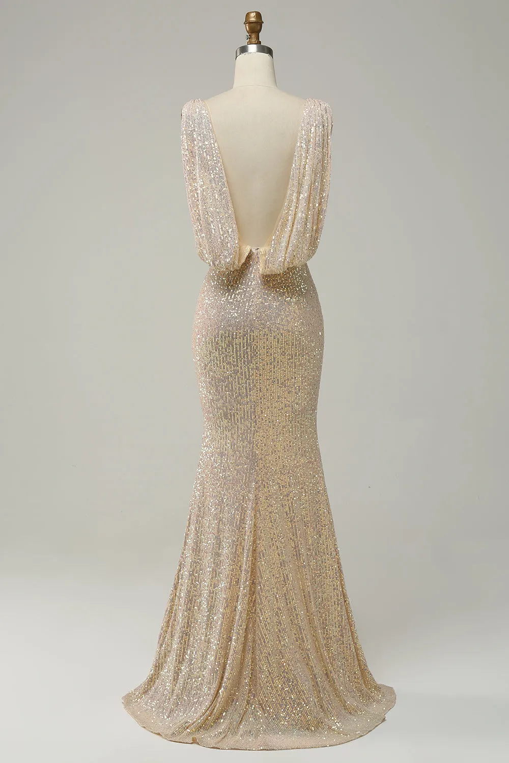 Sheath Deep V Neck Champagne Sequins Long Prom Dress with Split Front sold by Zapaka product image thumbnail 2